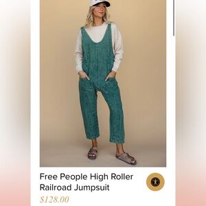 Free People Dark Green Pinstripe Overalls